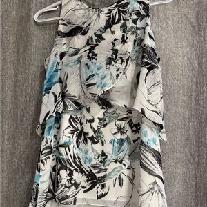 White House Black Market Black and Blue Floral Blouse